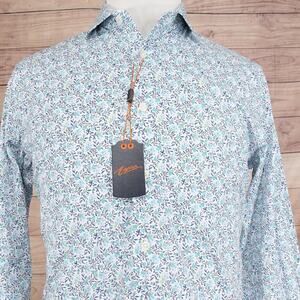 Egara Dress Shirt Mens Medium Blue Floral Slim Fit Stretch Easy Care Long Sleeve
